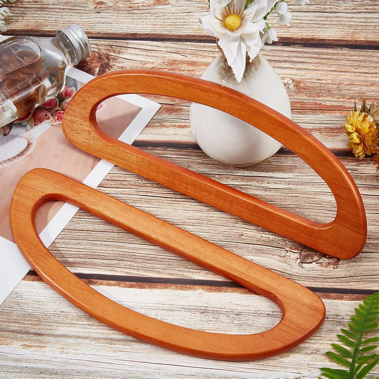 WADORN 2pcs Wooden D Shape Handbag Handles for Making, Replacement Wood Purse Handle DIY Handmade for Crochet, Straw, Beach Bags, 9.33.4 Inch, Brown - Image 5