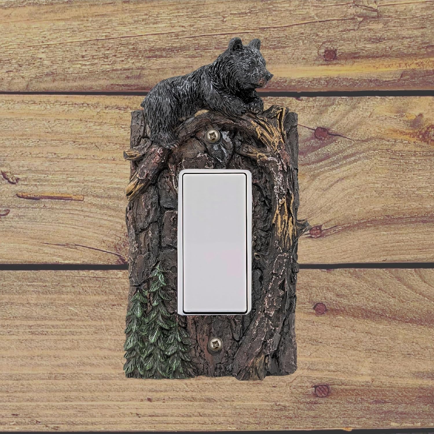 Rustic Black Bear Single Rocker Switch Cover and Wall Plate - Decorative Resin Tree Branch Design for Cabin, Lodge, and Nature-Inspired Décor
