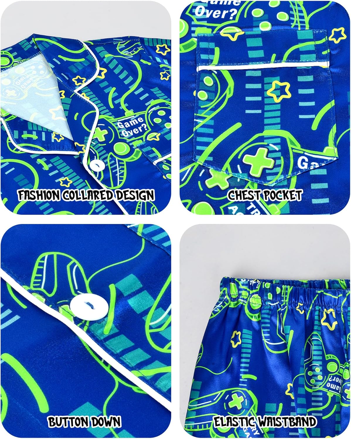 Fiodrimy Boys Pajamas Big Boys Satin PJS Set Summer Short Sleeve Button Down Kids Silky Pajama Lounge Sleepwear Size 8-14 - Image 6
