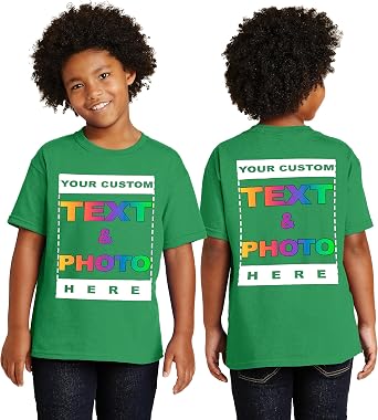 Personalized Youth T-Shirt for Kids Boys Girls - Custom Image & Text - Customized Front/Back Print - XS to X-Large - Colors
