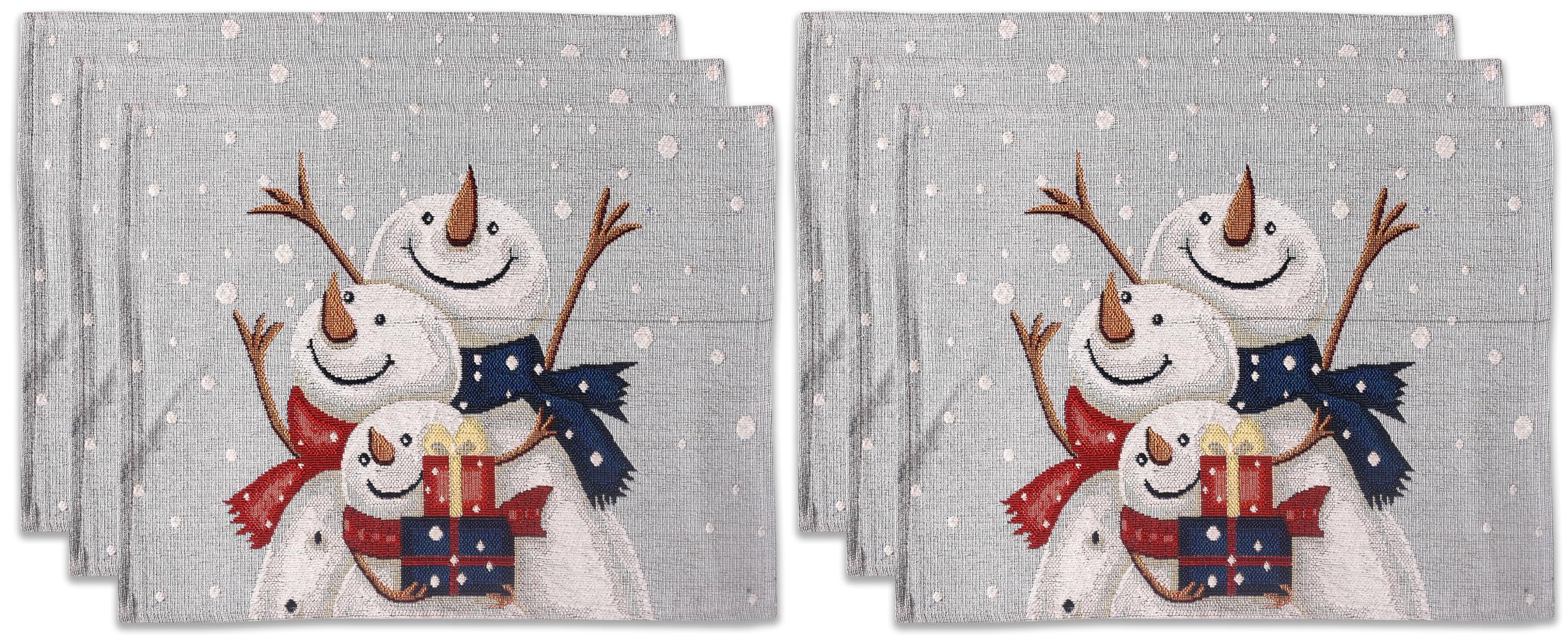 La Maison Christmas Placemats Winter Holiday Table Mat Set Xmas Decoration Washable Heat Proof Placemats Nordic, Snowman, Reindeers, Santa Festive Dining Decor (Snowman Trio, 6)