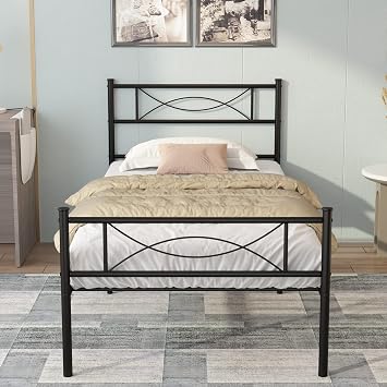 Weehom Metal Bed Frame Platform Mattress Foundation/Box Spring Replacement Platform Bed Kids Bed Twin Black