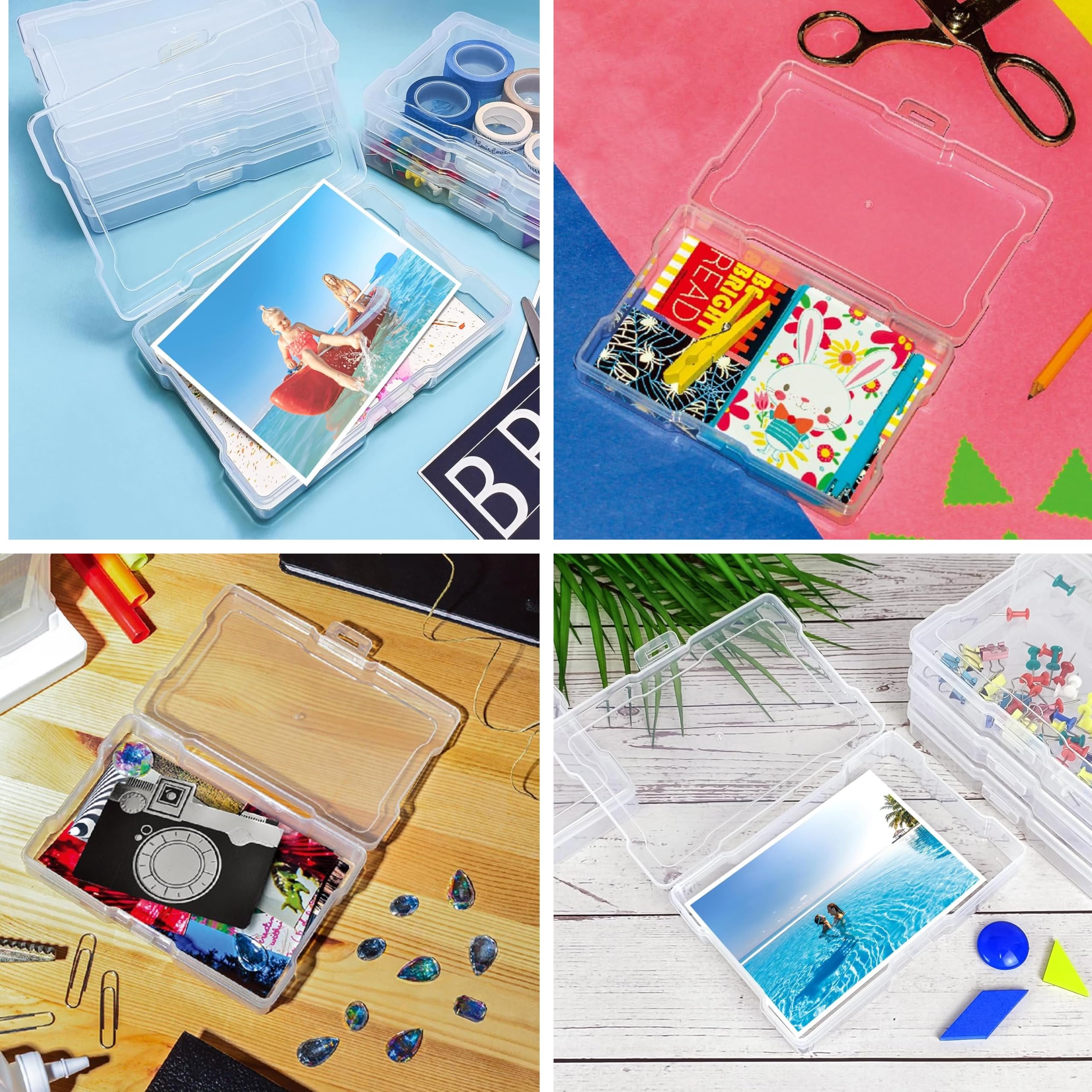 Scatola Porta Foto Box Plastica Con Coperchio, 21,5 X 18,5 X 14 Cm, Contiene 6 Piccole Scatole Trasparenti Con Coperchio, PP per Foto, Cartoline, Carta, Seme, Adesivo