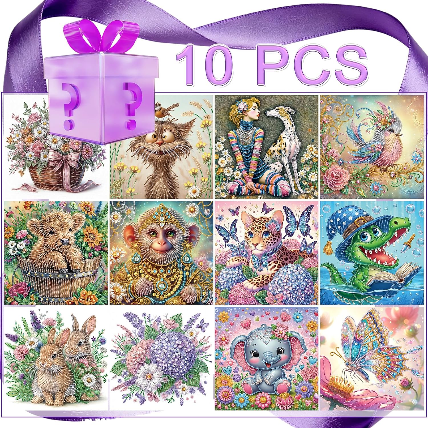 Tontut 10pcs Diamond Painting Kit, Random DIY Craft Set for Home Wall Decor and Gifts 11.8 x 11.8 in