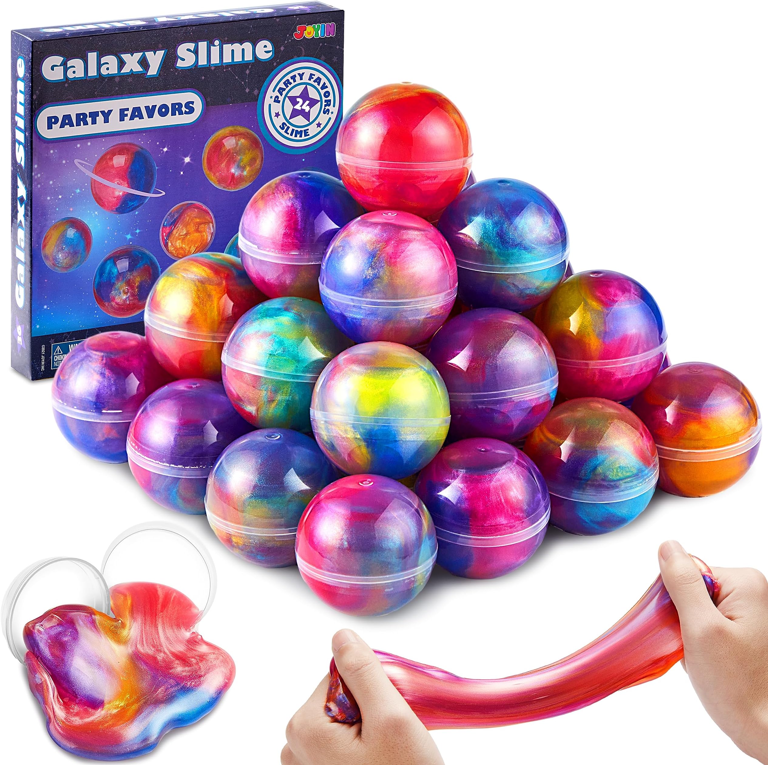 JOYIN Slime Party Favors Pack of 24 Galaxy Slime Balls - Stretchy, Non-Stick, No Mess, Stress Relief, Safe - Toys for Girls and Boys - Classroom Reward Party Supplies