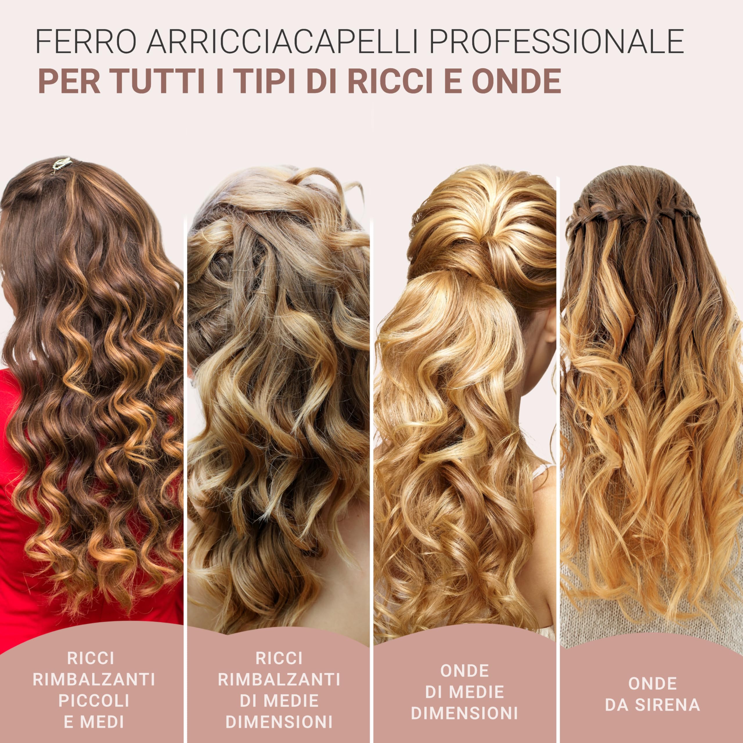 Golden Curl Arricciacapelli Professionale - 5 Anni di Tranquillità - Ferro Arricciacapelli con Barilotto in Ceramica Tormalina per Onde e Ricci per Capelli Corti e Lunghi (Oro Rosa)