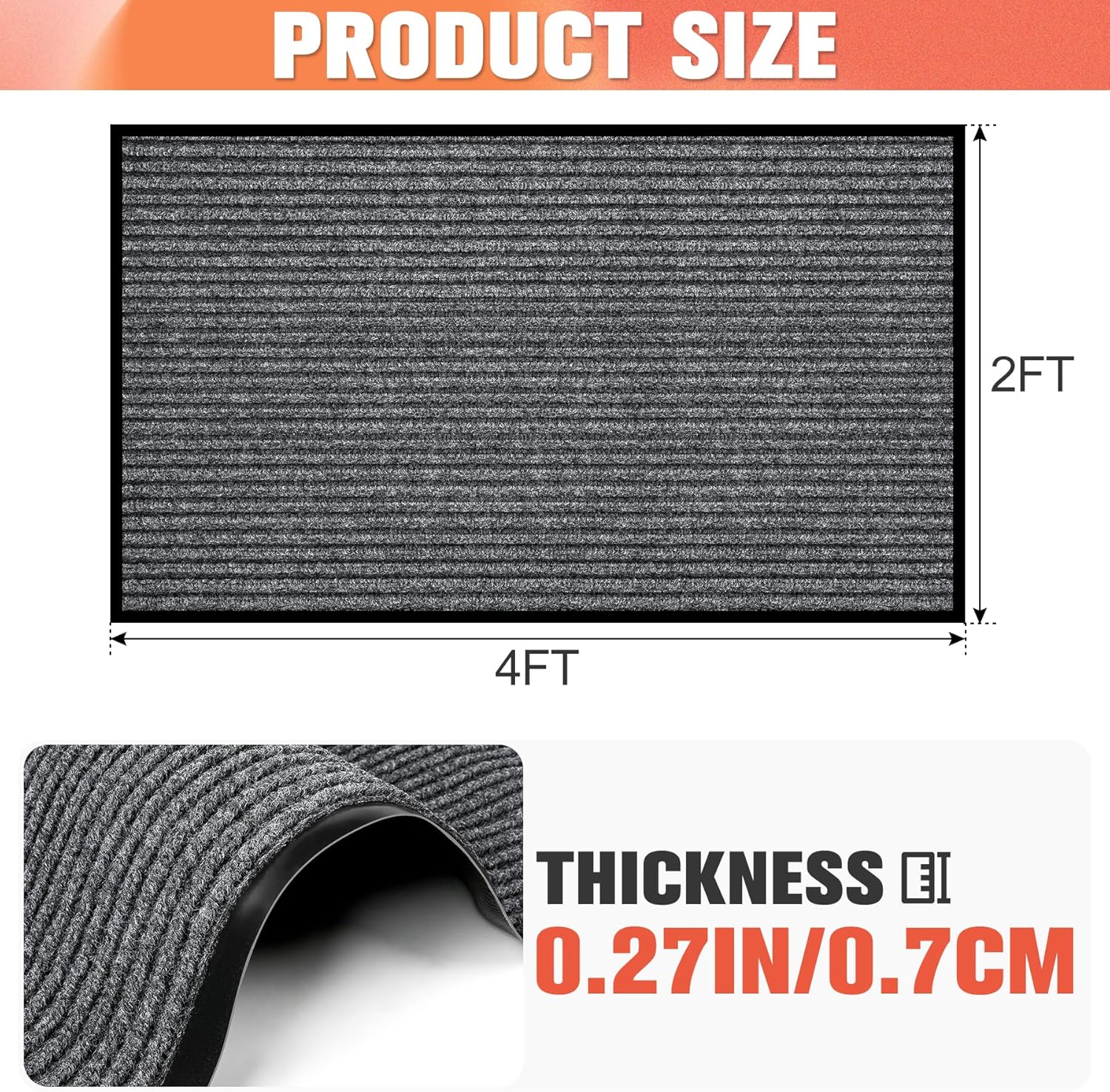 myfamirea commercial floor mat 2' x 4' extra large front door industrial rug heavy duty brush step entrance mat weather utility rug with non slip rubber backing low profile for entryway, charcoal grey 2 x 4 feet charcoal grey