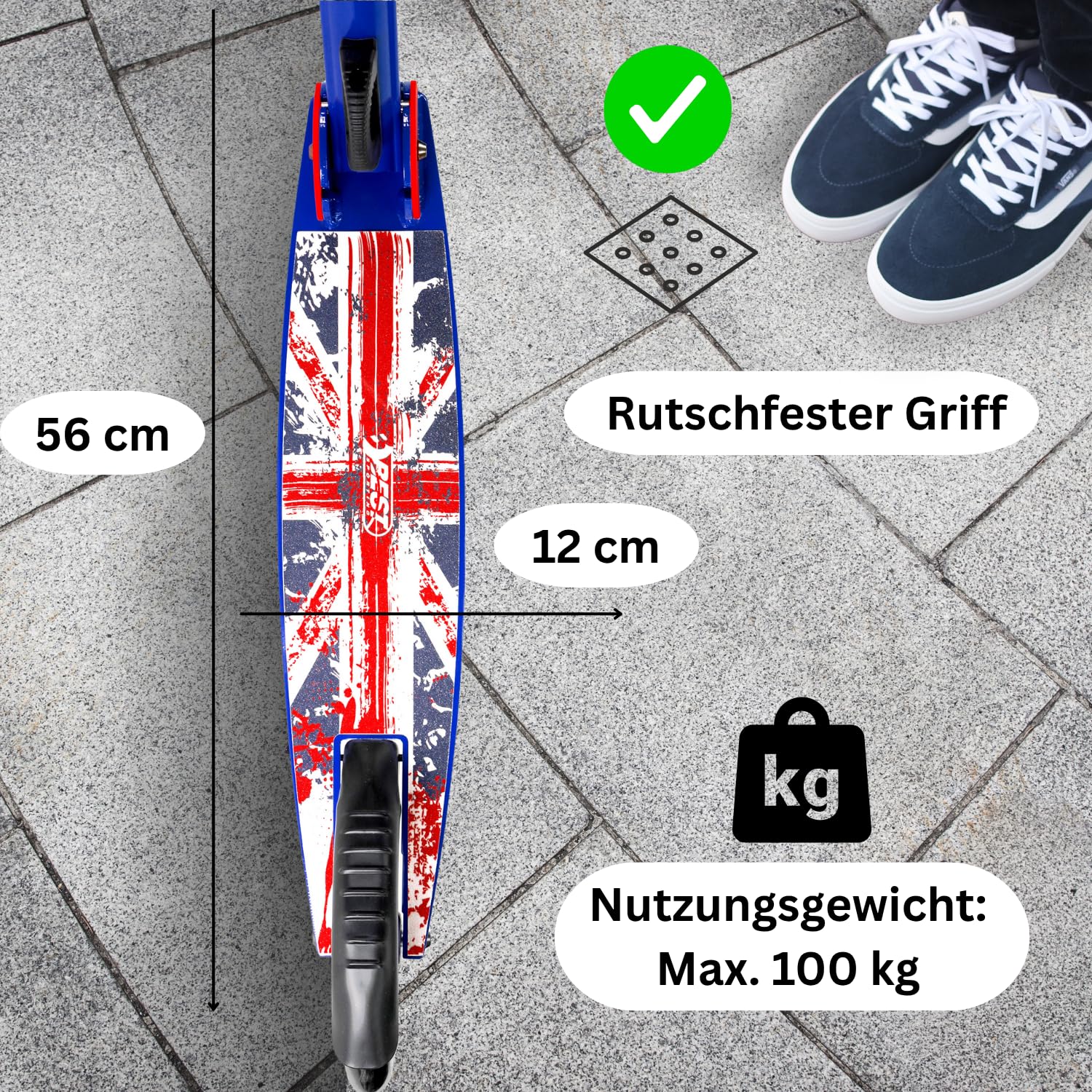 B Best Sporting Best Sporting 205 Ruedas de Aluminio con Asas ergonómicas y Manillar Curvado, Patinete en Azul/Verde, Juventud Unisex