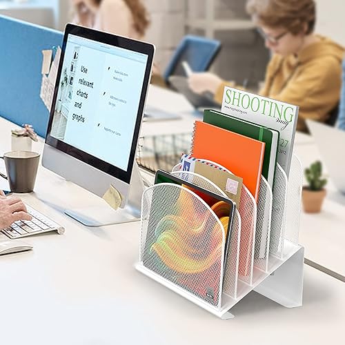 Miniatura 8 de Organizador de archivos de escritorio inclinado, soporte vertical de 5 secciones, soporte de metal clasificador de archivos para oficina y aula