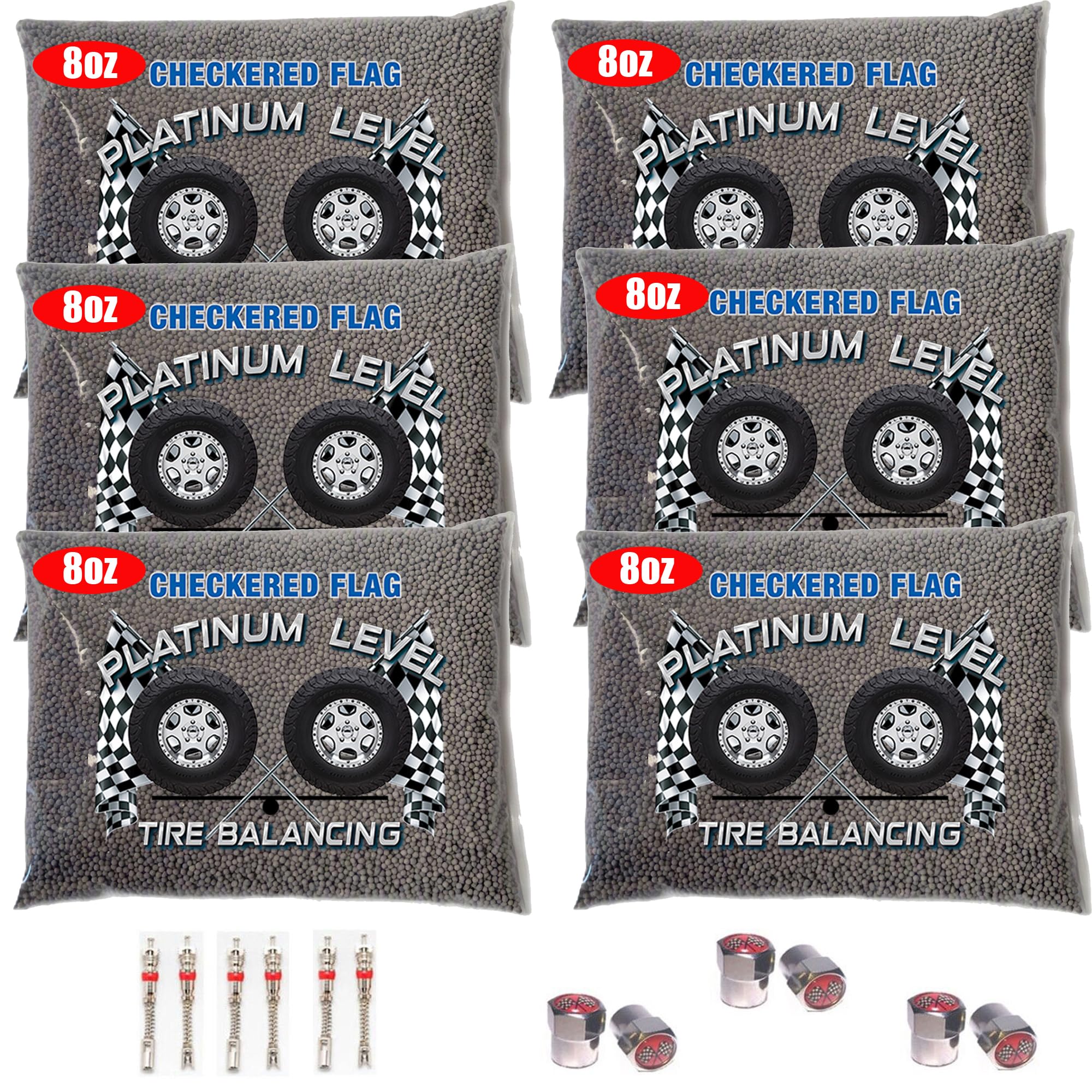 Checkered Flag Cuentas de equilibrio de neumáticos de 8 onzas, juego de 6 cuentas de neumático para uso en motocicleta, semi, camión, todoterreno 4x4, ruedas de remolque y neumáticos