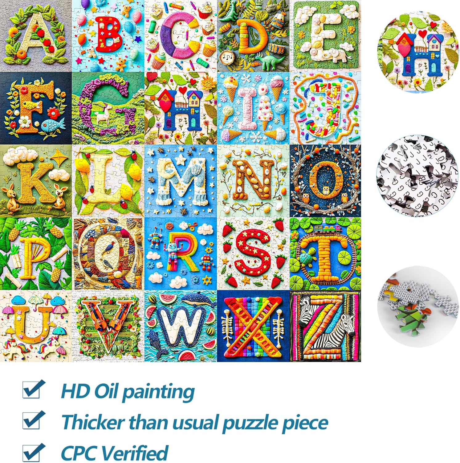 Bgraamiens-NO Y-Patchwork Alphabet Collage Jigsaw Puzzle with NO Y- Funny and Colorful Jigsaw 1000 Pieces for Adults