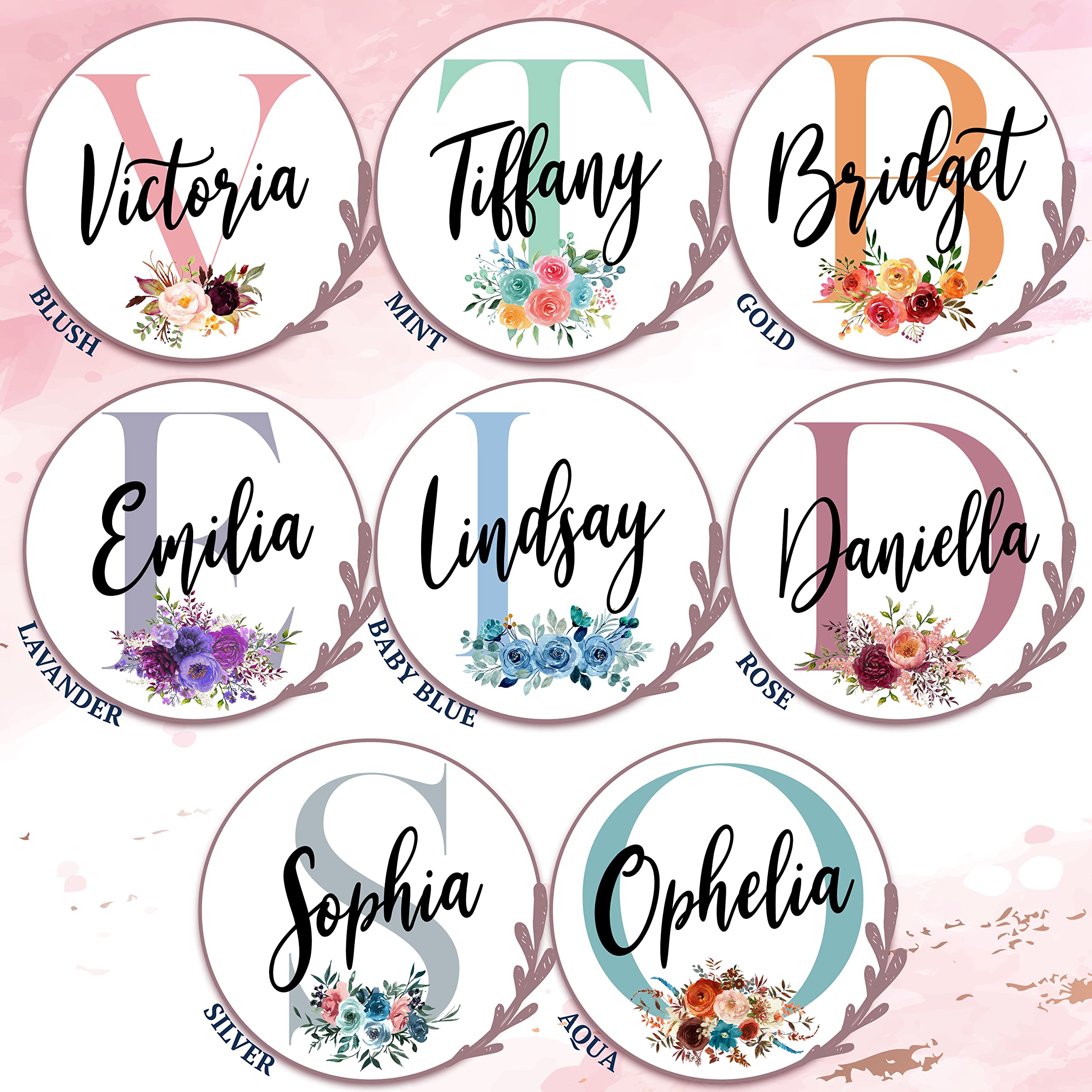 Personalized Wedding Floral Tote Bags Gift for Bridesmaid w/Initial & Name - 8 Design - Customized Canvas Bag for Girls - Custom Beach Shoulder Bag - Maids Bachelorette Party Bridal Shower Gifts C1