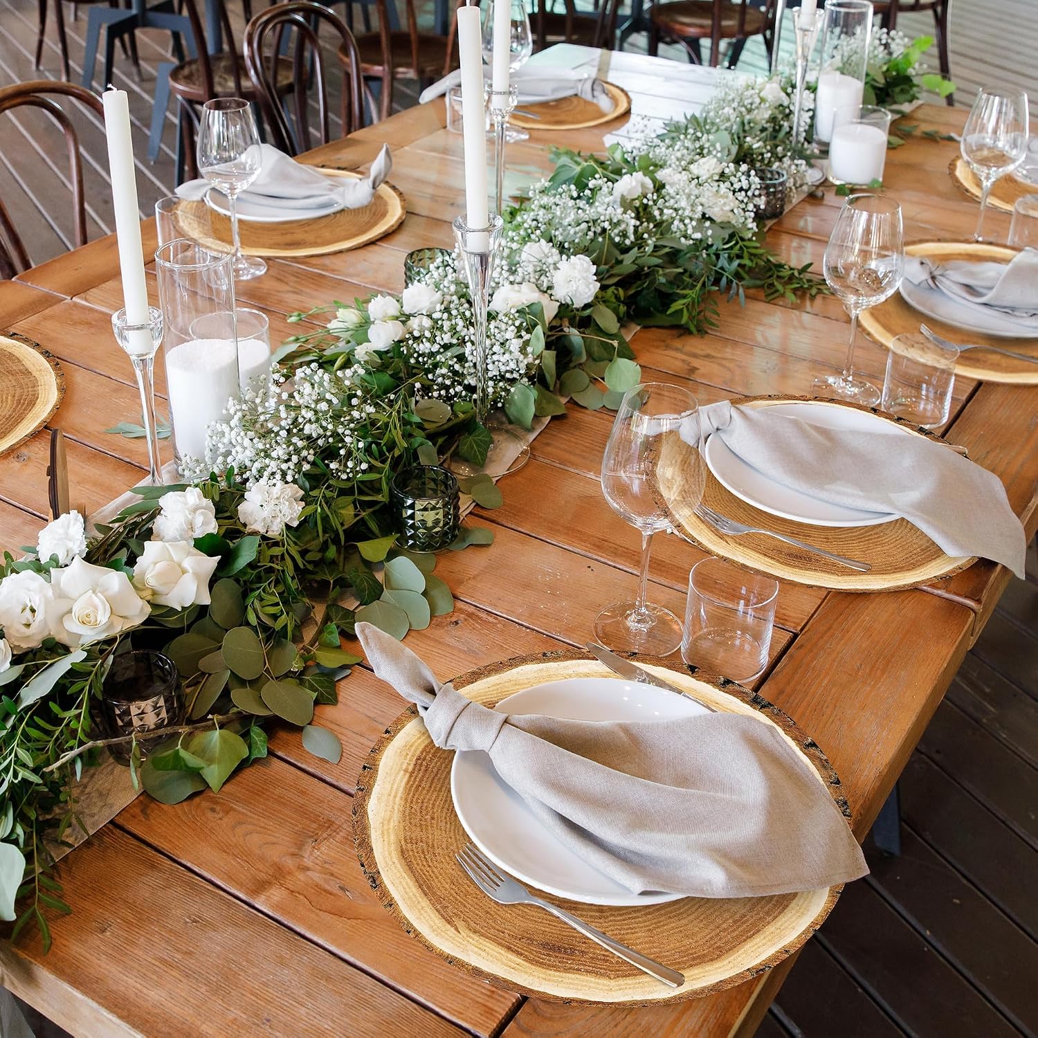 Kochorie 60 Pack Disposable Wooden Slice Paper Placemats 13.8 Inches Round Rustic Charger Place Mats Vintage Wood Slices Decorative Table Mats for Farmhouse Birthday Wedding Dinner Party