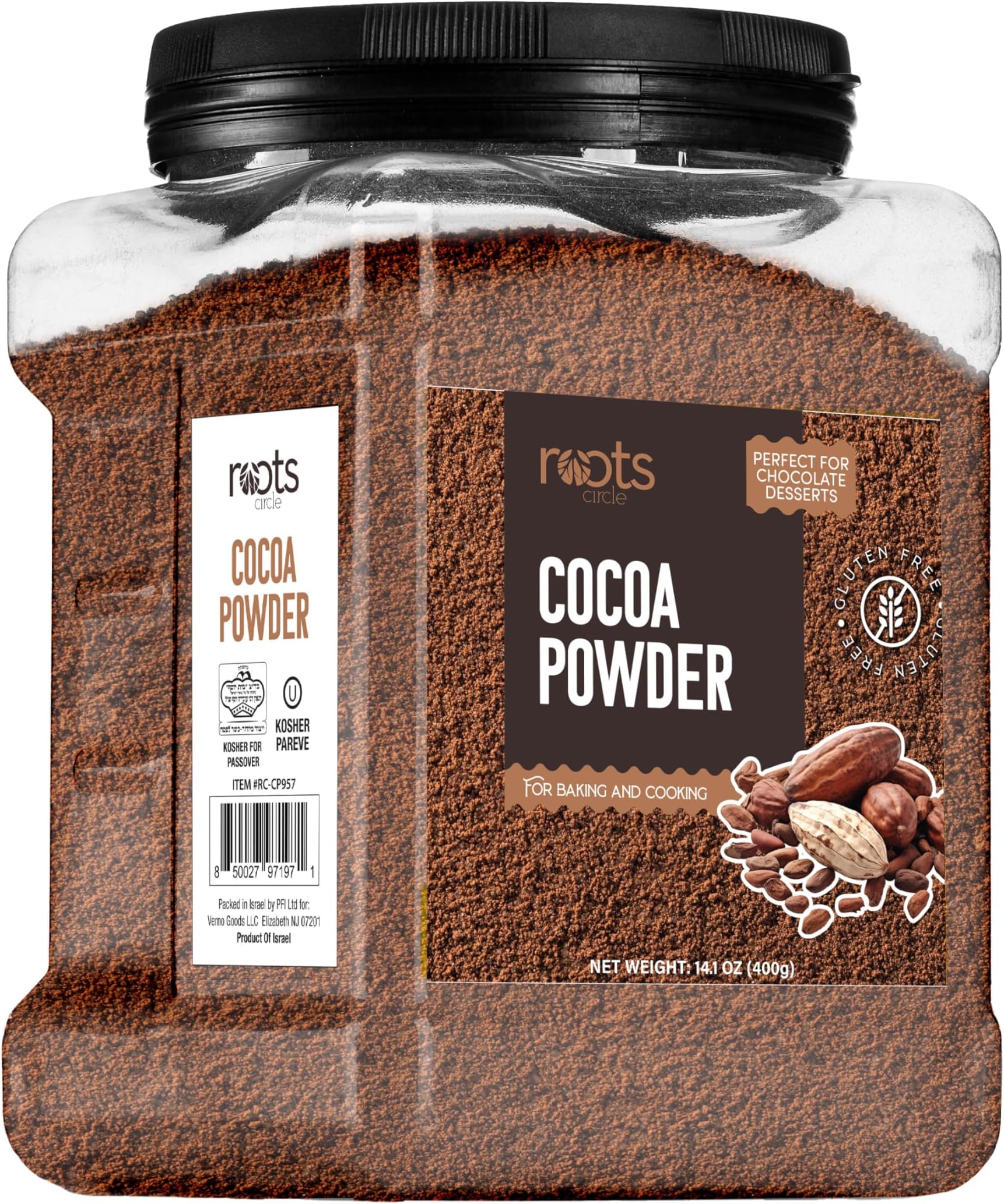 Roots Circle Unsweetened Cocoa Powder | Rich Dark Chocolate Flavor, Perfect for Baking, Smoothies, and Hot Cocoa | Premium Quality, Easy Mixing, Gluten-Free, Kosher | Bulk 1 Pack of 14oz