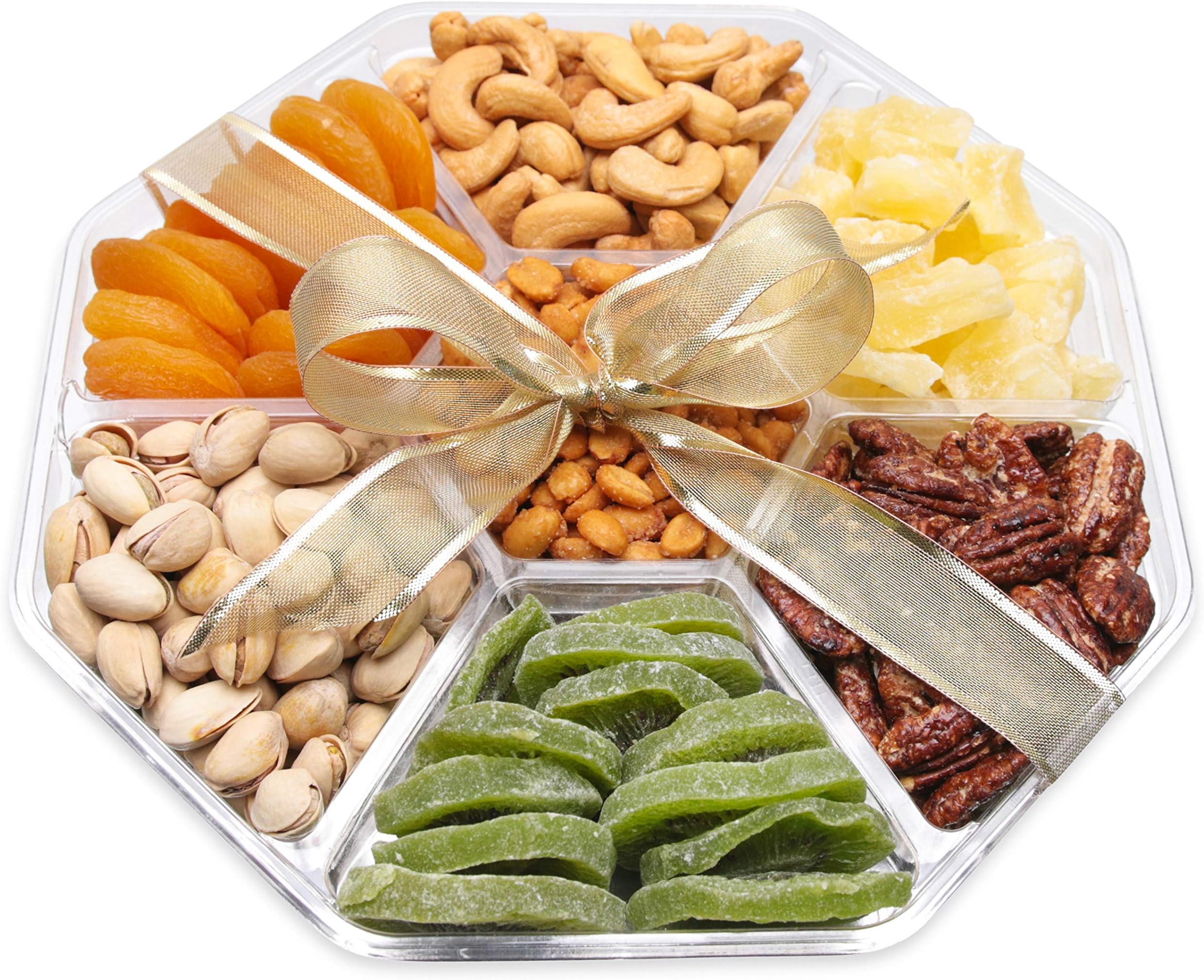 Holiday Gift Basket - Dried Fruit And Nuts - Large 7 Section Tray With Ribbon - Thanksgiving, Chritmas, For Men & Woman - Healthy Food Nuts Gift Baskets - By Nut Crafts