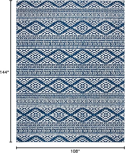 Miniatura 2 de SAFAVIEH - Alfombra de 9 x 12 pies de la colección Tulum - Grande - Azul marino y marfil, diseño marroquí bohemio con estilo tribal, no suelta