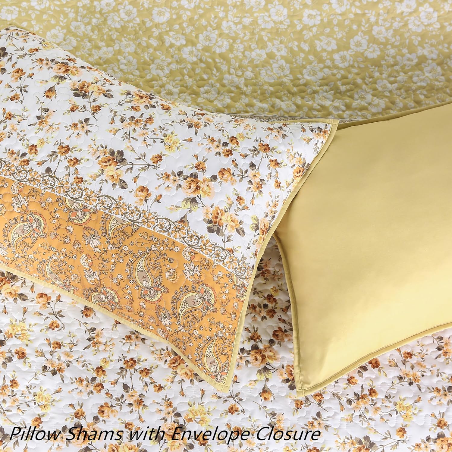 3-Piece Patchwork Floral Quilts King Size, Lightweight Reversible Boho Quilted Bedspreads, Soft Microfiber Coverlet Quilt Bedding Set with 2 Pillow Shams for All Seasons