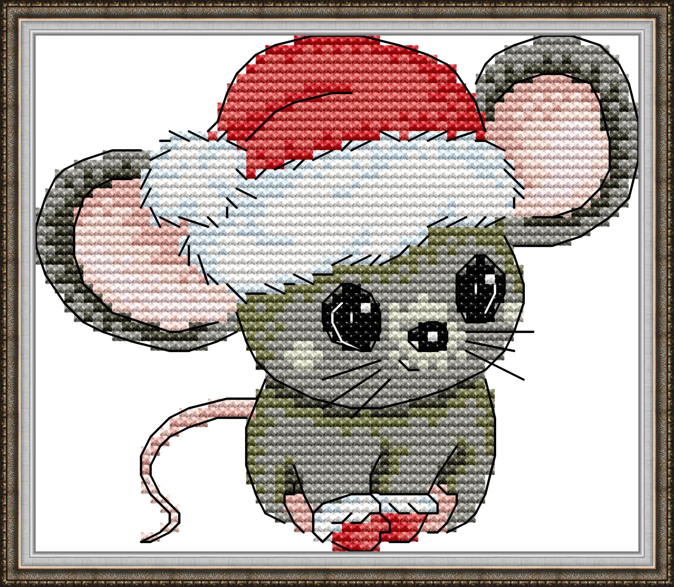 CaptainCrafts Cross Stitch Kits, Mouse Stamped Cross Stitch DIY Art Embroidery Kits Handmade Home Wall Decor (Preprinted 14CT, Santa hat Mouse)