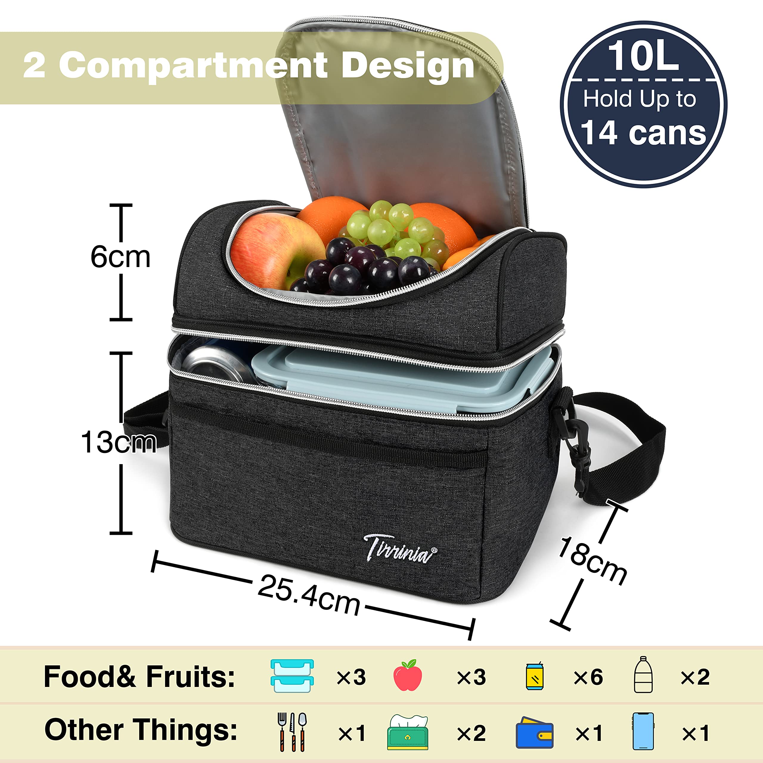 Kato Tirrinia Insulated Cool Bag Lunch Box for Men Women Leak Proof Lunch Box with Compartment Adults Work with Shoulder Strap and Front Pocket - Image 3