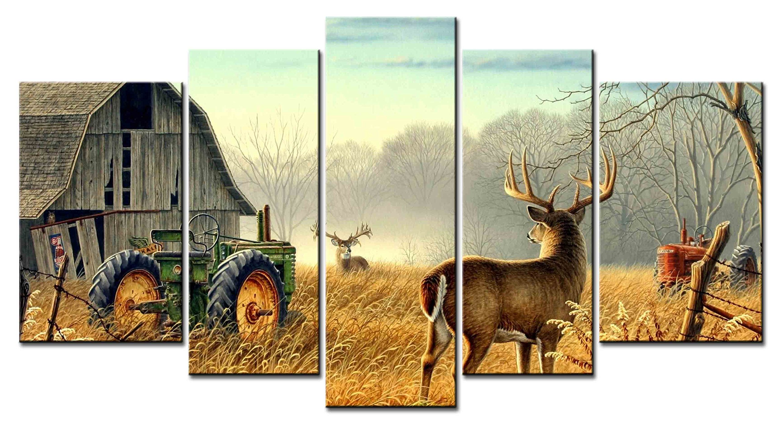 Canvas Print Wall Art Painting -5 sets pictures of Nature Trees Fences Birds Fog Mist Deer Barn Farm Competition Paintings - The Picture For Living Room Decoration City Pictures Photo Prints On Canvas