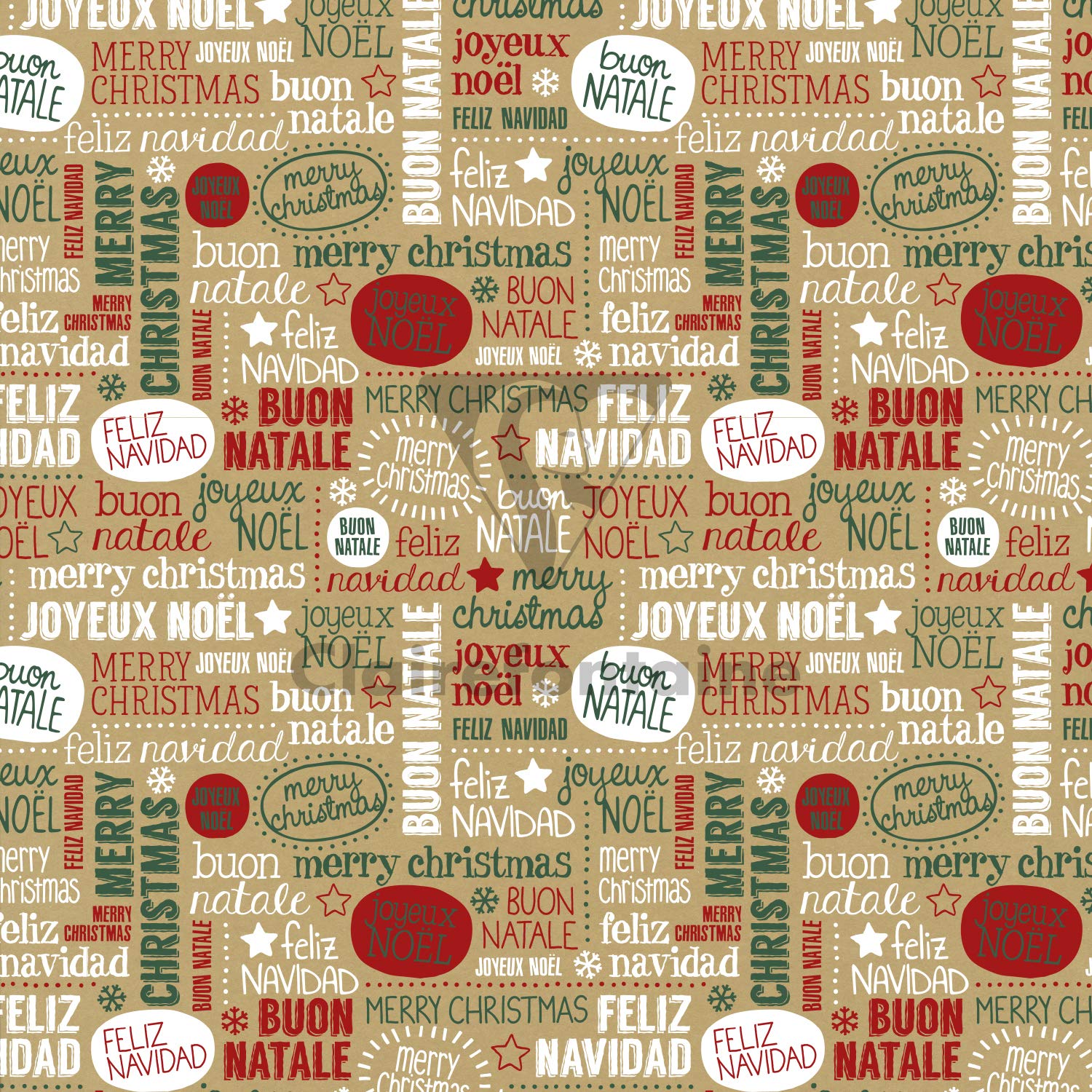 Clairefontaine 211421AMZC - Un Carton De 12 Rouleaux De Papier Cadeau - Papier Kraft Vergé 60g - Dimensions : 2x0,70m - Motif : Kraft, Noël, Boules, Sapins, Cerfs - Emballage Cadeau