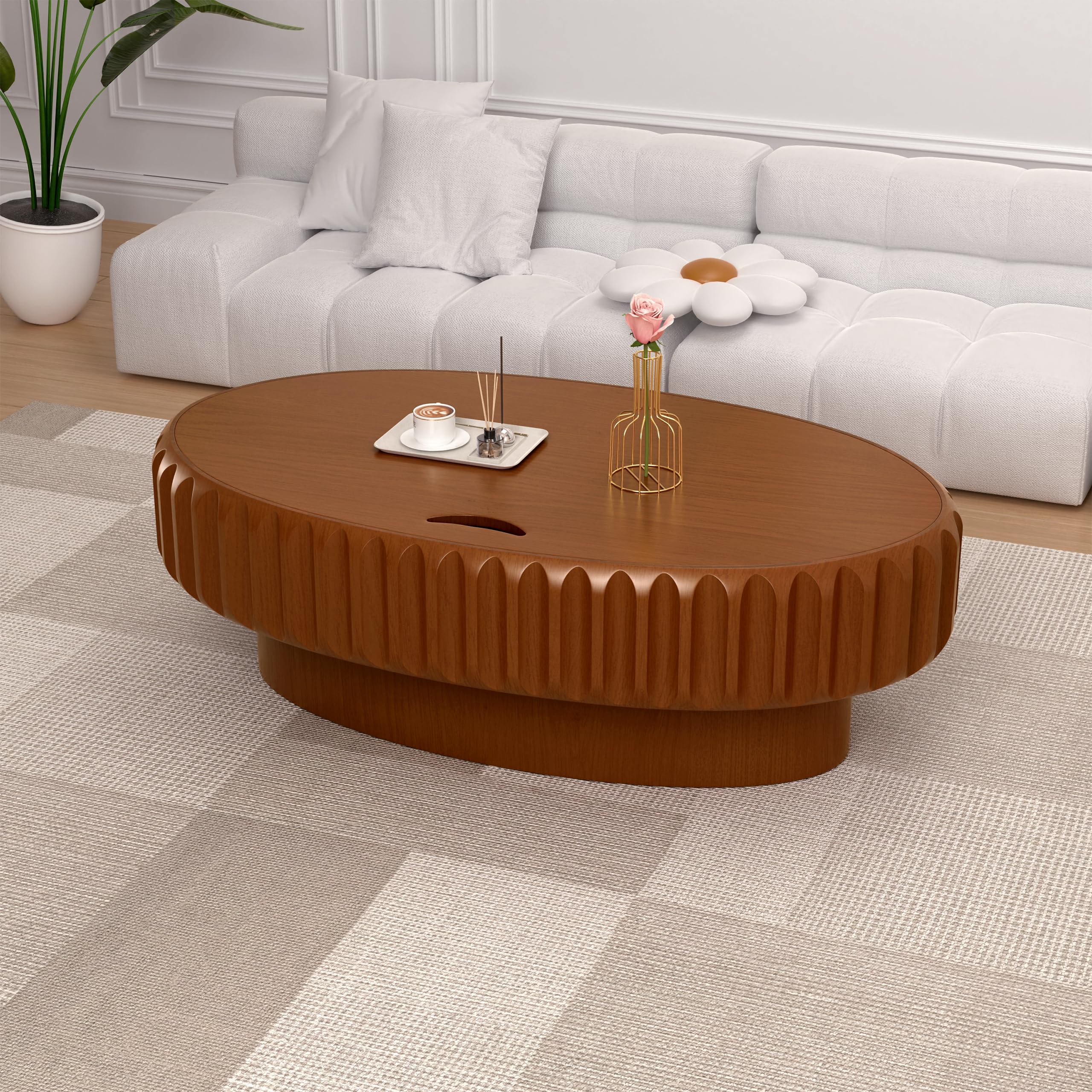 43,3 Zoll Ovaler Couchtisch mit Stauraum, D 110CM