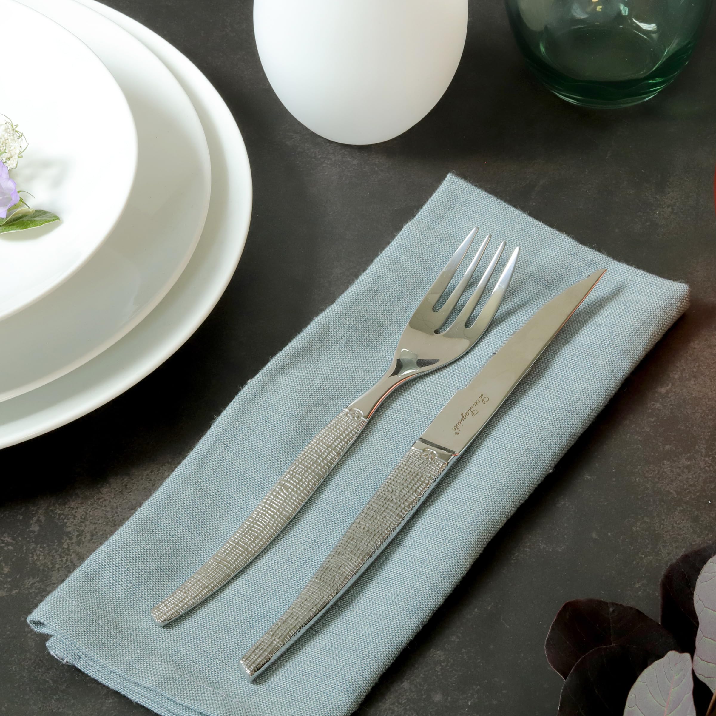 Lou Laguiole Jet Textil Cubiertos 50 piezas cuchillos para carne