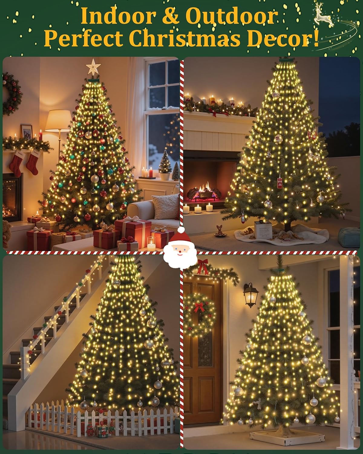 Christmas Tree Lights, 400 LED Christmas Lights with 8 Light Modes & Memory Function, 6.6FT x 16 Lines Outdoor Christmas Light with Timing Function for Christmas Decorations - Warm White