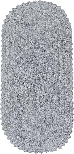 Alfombra de baño reversible de ganchillo beige, 100% algodón, 2 x 5 pies de largo, alfombra de baño, ovalada, 24 x 60 pulgadas