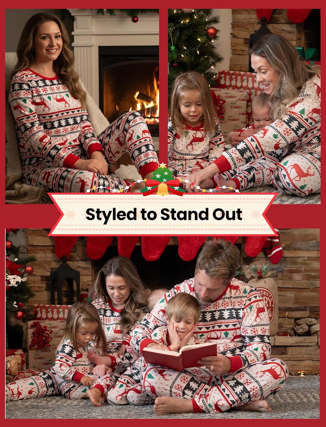 patpat christmas family matching pajama sets includes christmas socks - perfect for family photos & holiday celebrations women small elks white