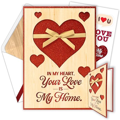 Decorably Glittery 5x7in Handmade Individual Wood Valentine Card for Husband