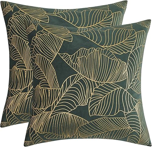 Miniatura 5 de GIGIZAZA  2 fundas de almohada de terciopelo azul, 12 x 20 pulgadas (30.48 x 50.8 cm), fundas de almohada con hojas doradas decorativas