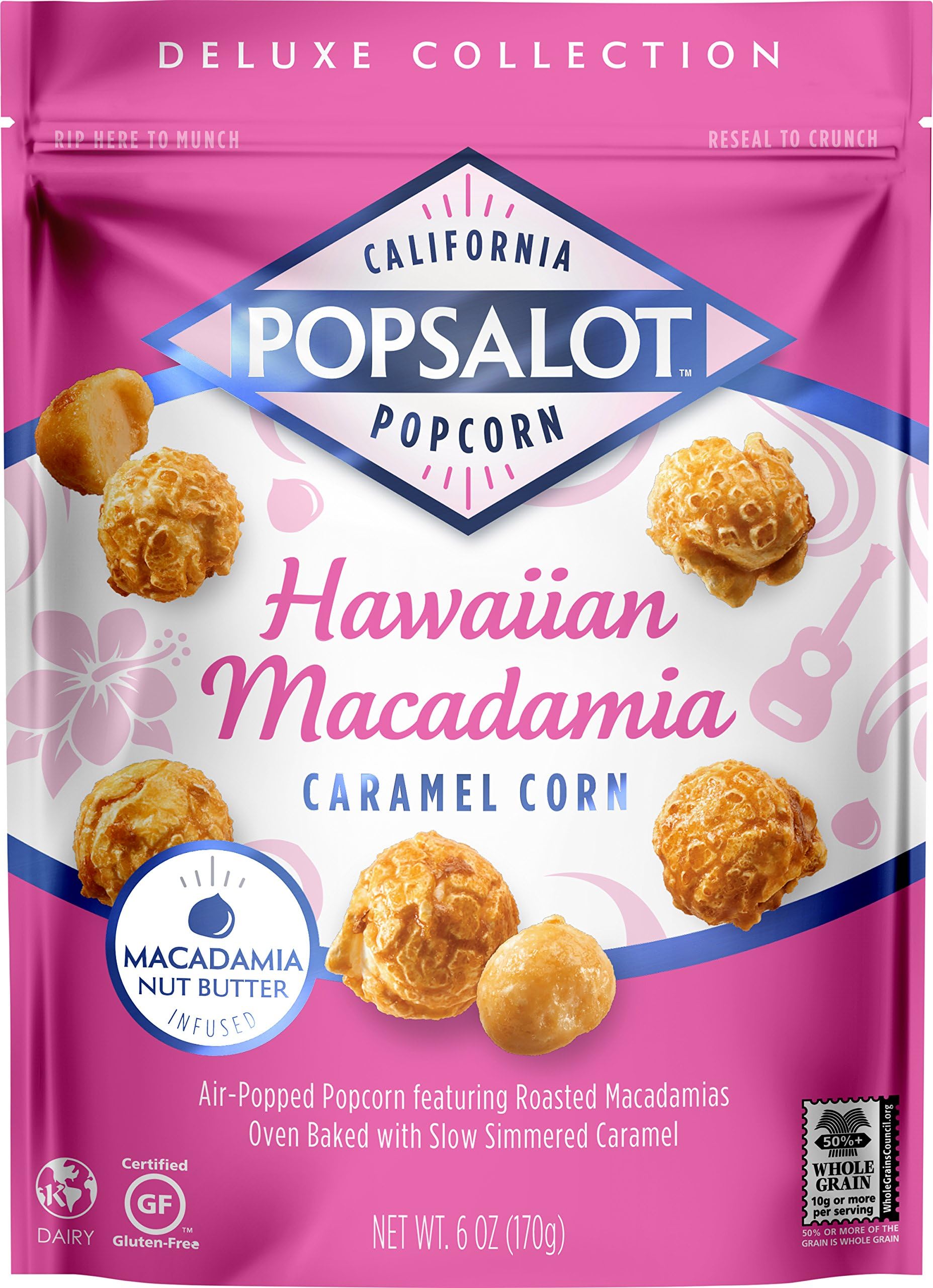 Popsalot Gourmet Popcorn Deluxe Collection, Hawaiian Macadamia Caramel Corn, 6.0 Ounce