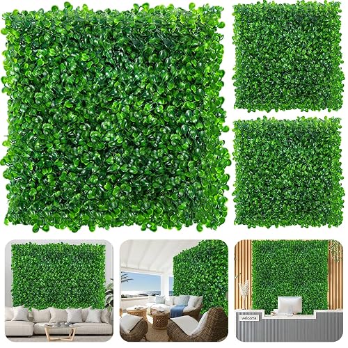 12 PCS Artificial Grass Wall Panels, 10"x10" Faux Hedge, Green,