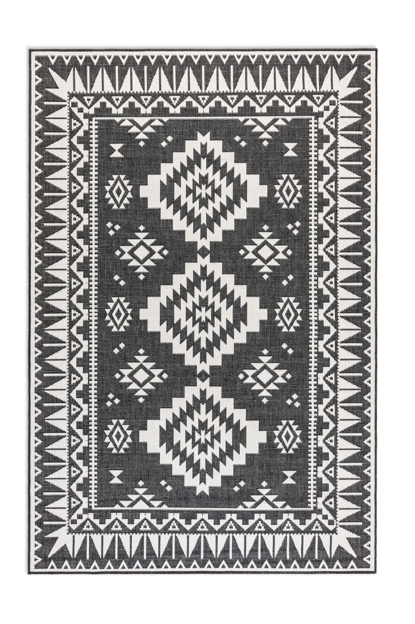 Elle Decoration In und Outdoor Teppich – Wendeteppich Wetterfest & Wasserfest - Modernes Geometrisches Muster Rauten Muster Outdoorteppich für Garten, Balkon, Terrasse, Wohnzimmer – Schwarz, 160x230cm
