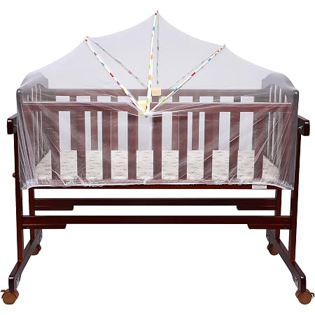Babyhug Ionia Wooden Cradle with Mosquito Net - Cherry| Swing Lock| Wheels with Lock| Balanced Swing| Easy to Assemble