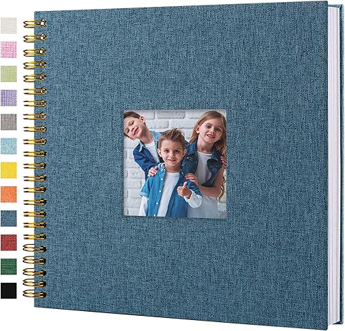 Vista 103 de Funda de lino para álbum de fotos, 10 x 10 pulgadas, tapa dura, papel de estraza blanca, libro de memorias, para viajes, bodas, libro de invitados