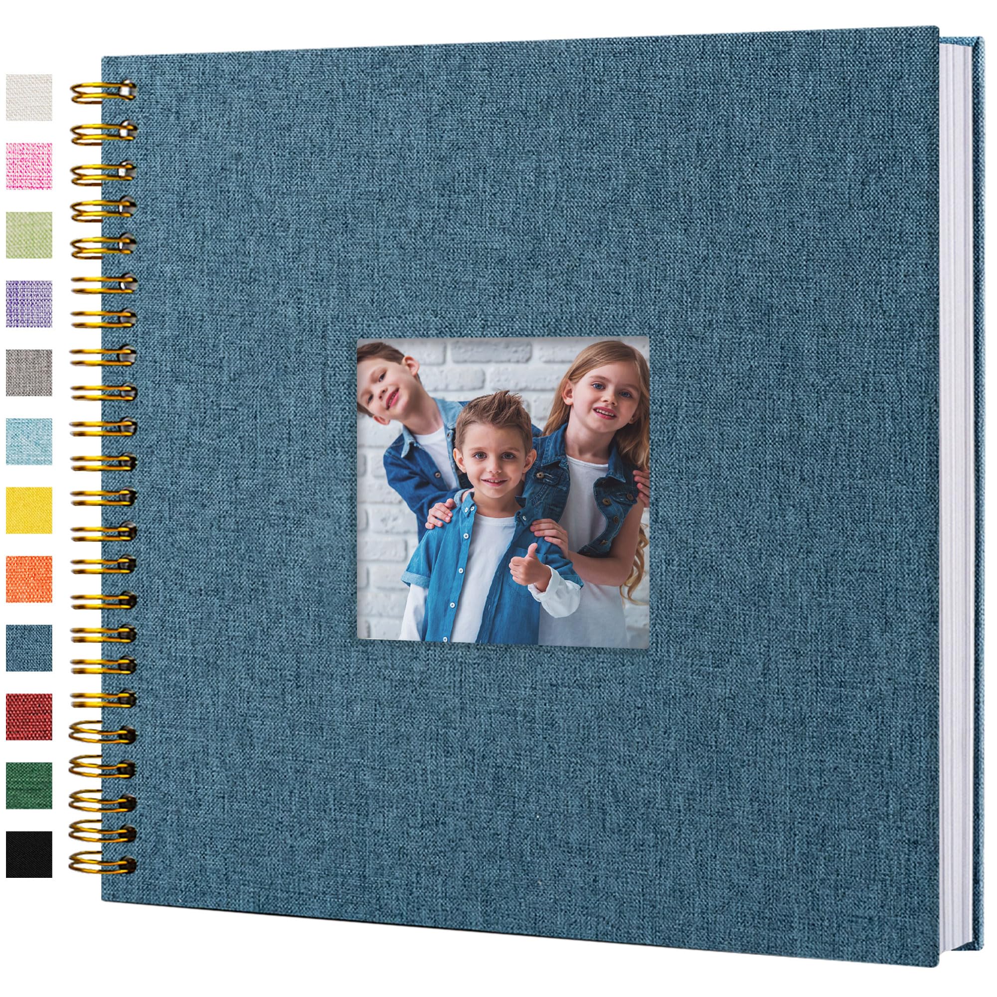 Album photo en lin kraft à couverture rigide pour voyage, mariage, livre d'or de Noël, fête prénatale (40 feuilles/80 pages, bleu)
