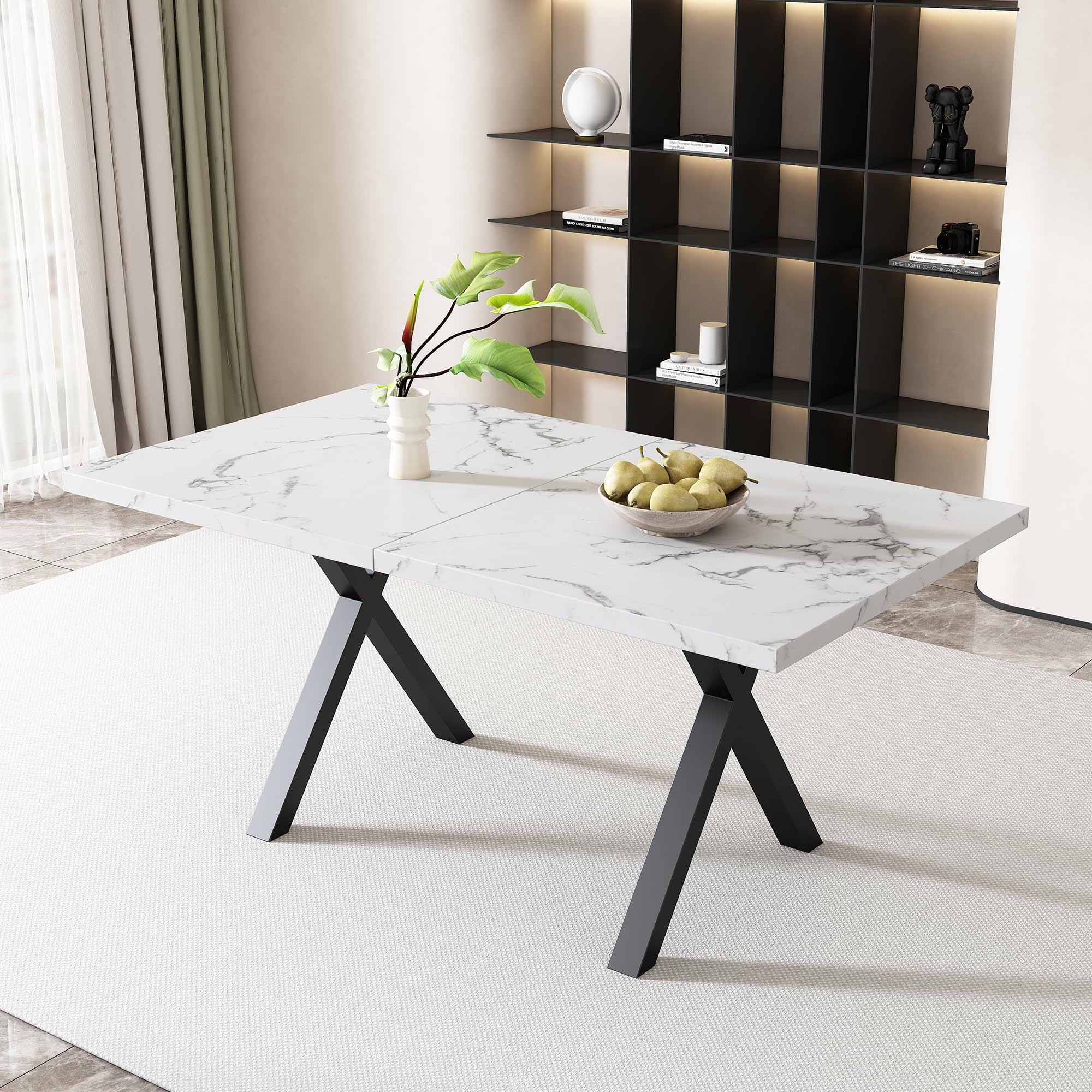 U/N Esstisch Marmor Optik weiß (1-St., 140/80/76 cm), Esszimmertisch, Metallgestell Küche, Haushalt & Wohnen