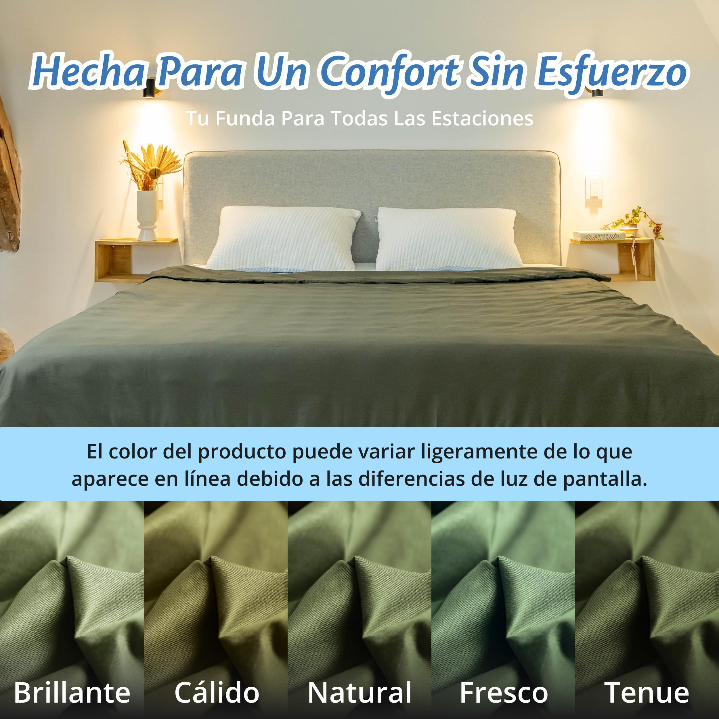 Ella - Funda nórdica de 150 x 200 cm, para manta de peso para adultos, 100% algodón, ideal para mantas ponderadas de 7 kg y 9 kg, color verde oliva