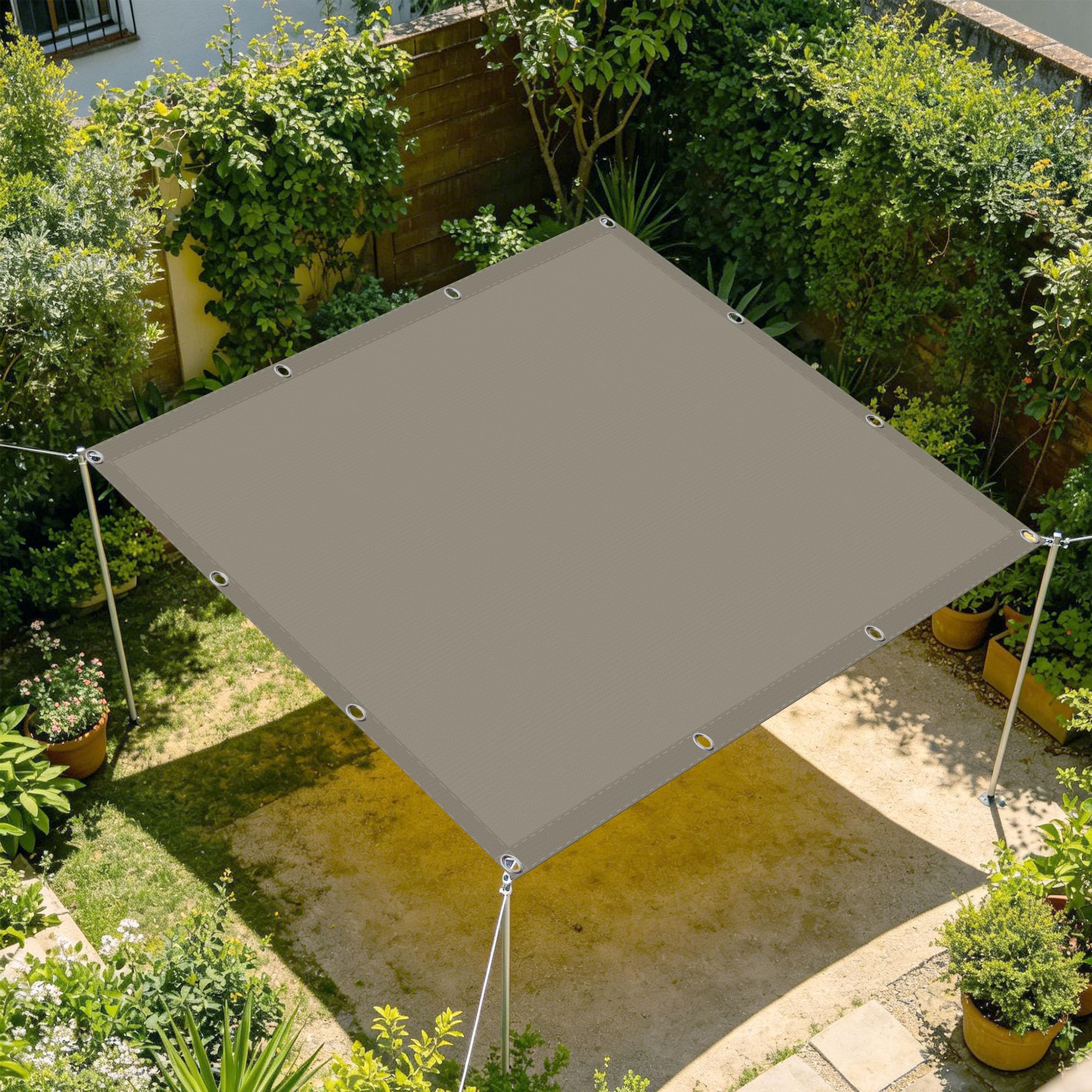 Voile d'ombrage carré 4.5x7m taupe anti-UV pour terrasse et grand jardin