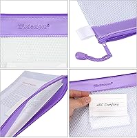 Vista 5 de Wisdompro - Bolsa con cremallera, 4 paquetes de bolsa de archivos de malla impermeable duradera tamaño carta, organizador de documentos, color morado
