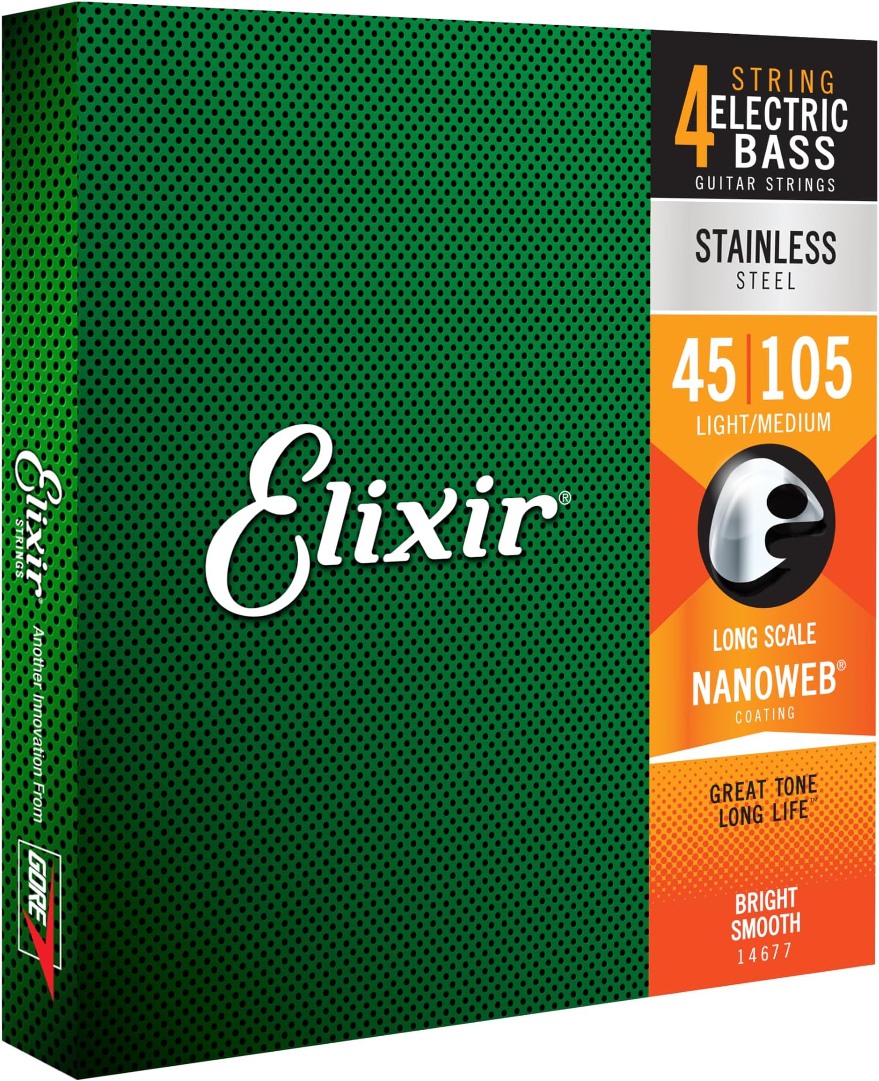 Elixir Strings Stainless Steel 4-String Bass Strings w NANOWEB Coating ...