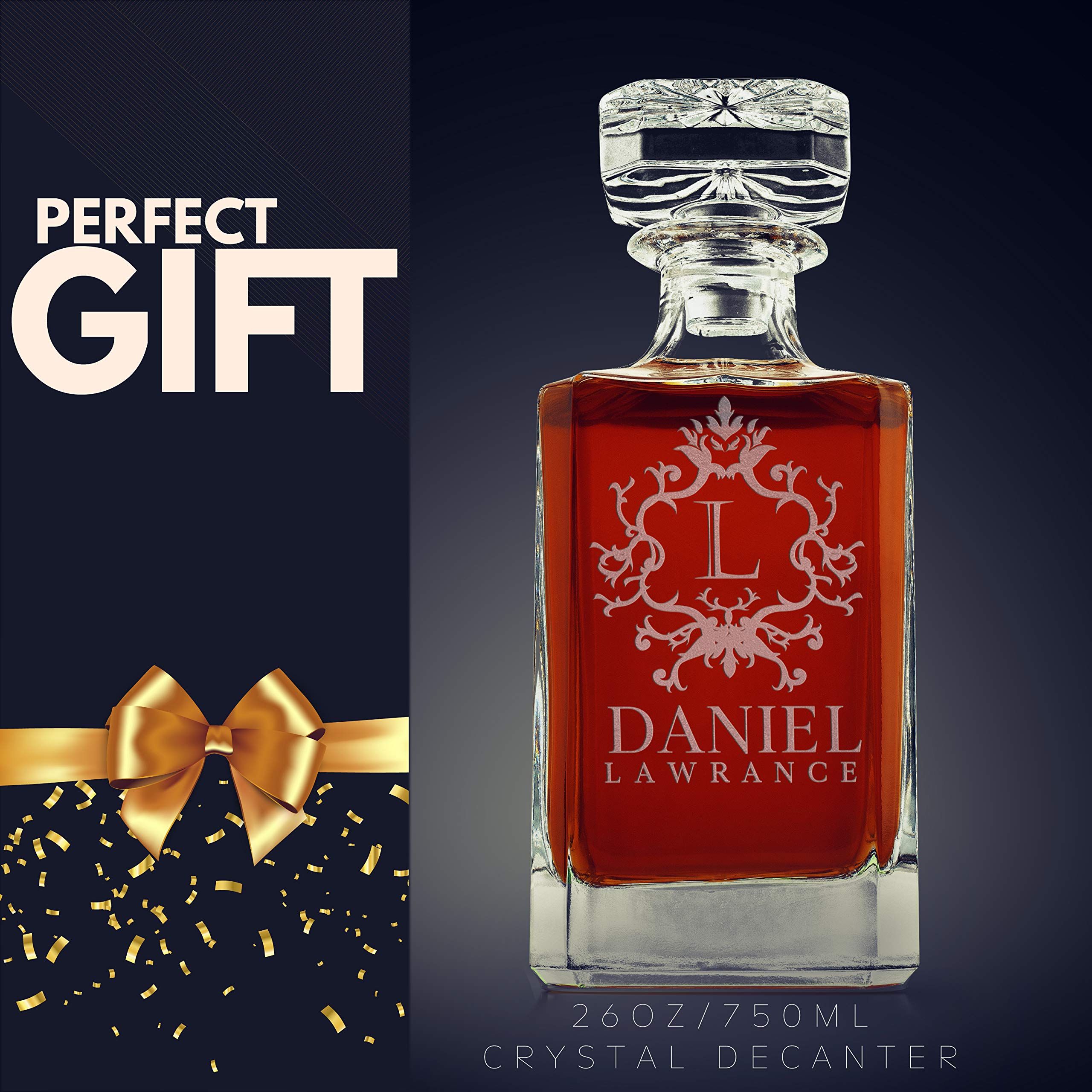 Personalized Whiskey Decanter and Glass Set with Gift Box Option Gifts for Dad Retirement Anniversary Housewarming Bourbon Scotch Whisky (SINGLE 750 ml)