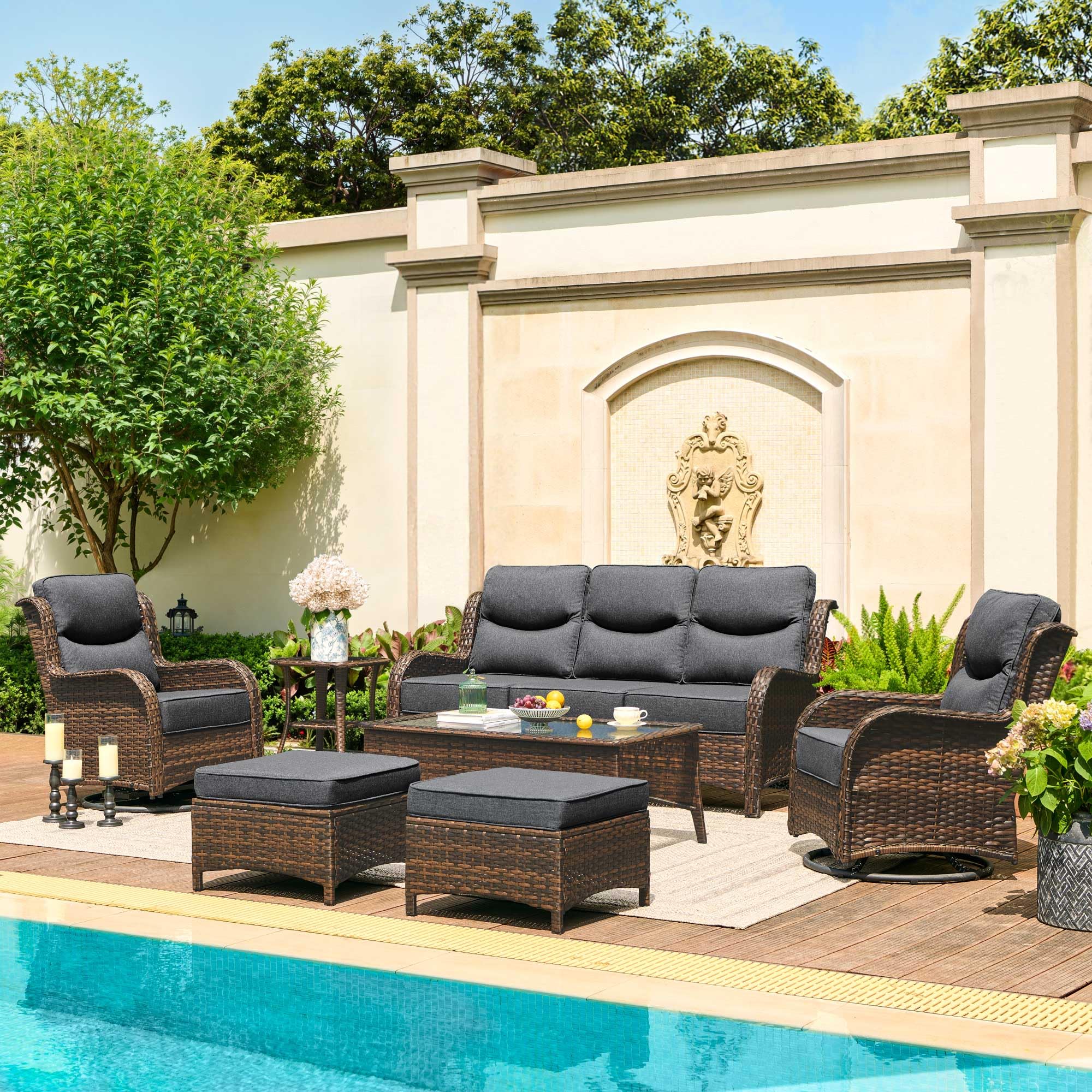 HILLGA Luxury Outdoor Patio Furniture Set with 6-Inch Thick Cushions