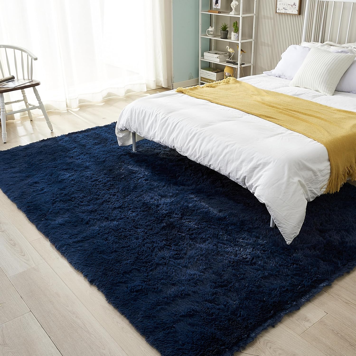 YQQRIGRO Area Rugs for Living Room Bedroom, 6x9 Feet Navy Blue Soft Fluffy Shaggy Rug, Large Indoor Floor Carpet for Kids Girls and Boys, Nursery Rooms Home Dorm Decor Aesthetic