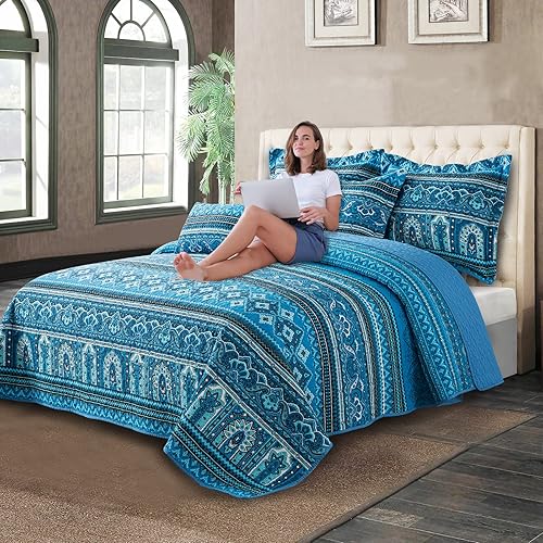 Vista 189 de BEDIFANY - Juego de colcha de algodón, tamaño queen, ligera, de estilo bohemio, suave, para decoración de la cama en todas las estaciones