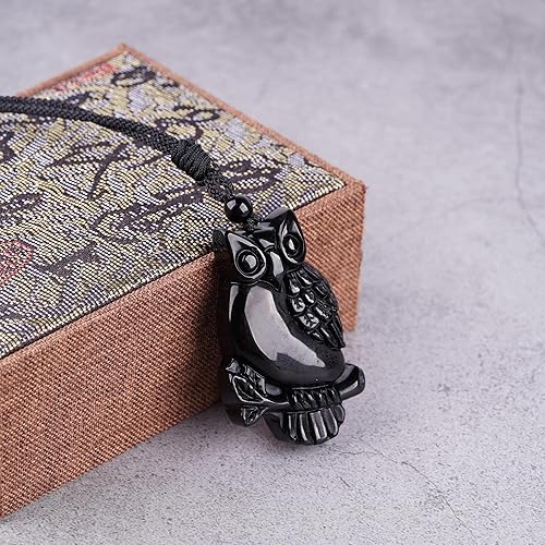 Miniatura 4 de TIKCAUZ Collar de obsidiana negra de cristal natural y piedra curativa con cuerda ajustable, hecho a mano, joyería de piedras preciosas para hombres