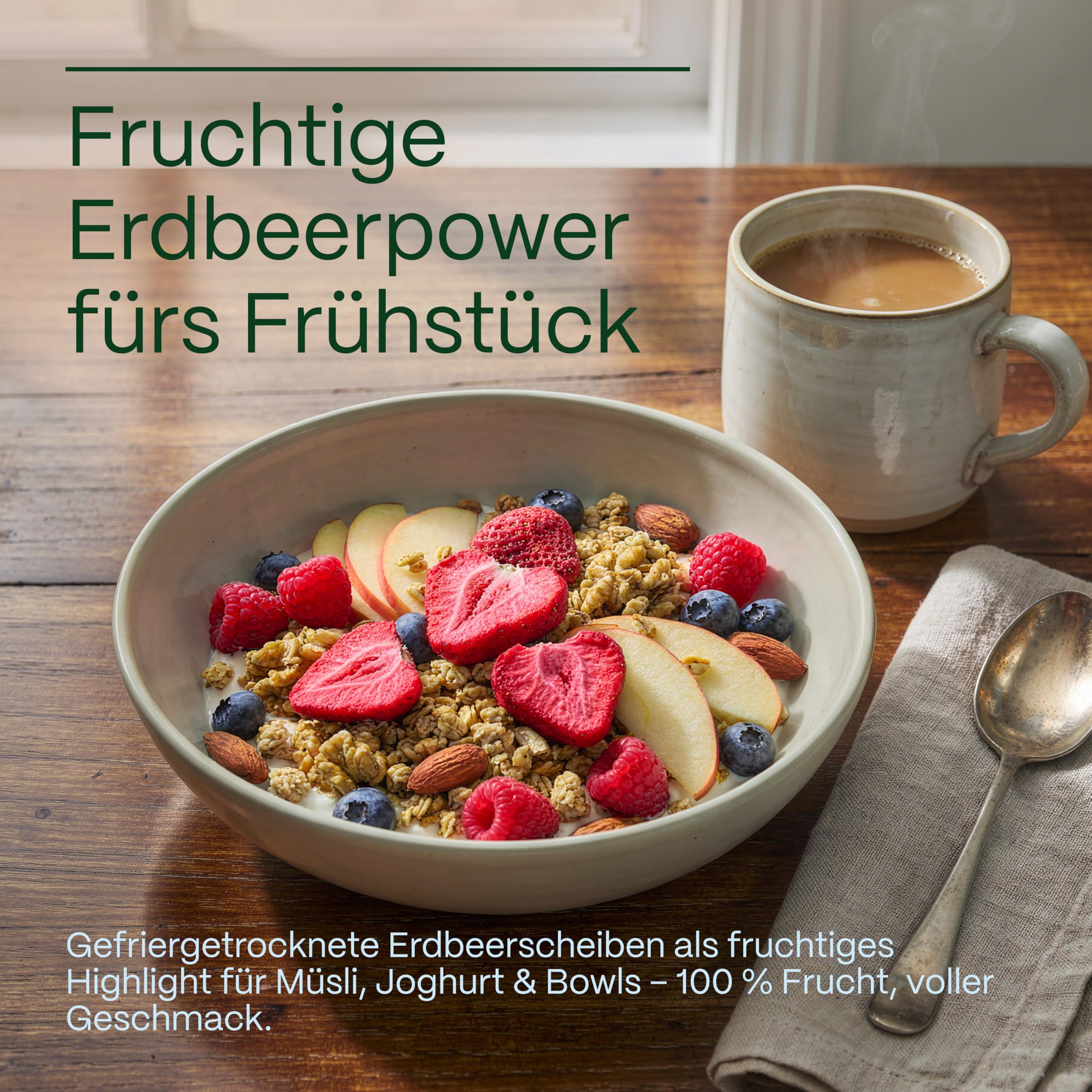 GreatVita Gefriergetrocknete Erdbeeren 400g - Knusprige Erdbeerscheiben ohne Zuckerzusatz - Gefriergetrocknete Früchte - Freeze-Dried Strawberries - Snack & Topping für Müsli, Joghurt & Smoothies
