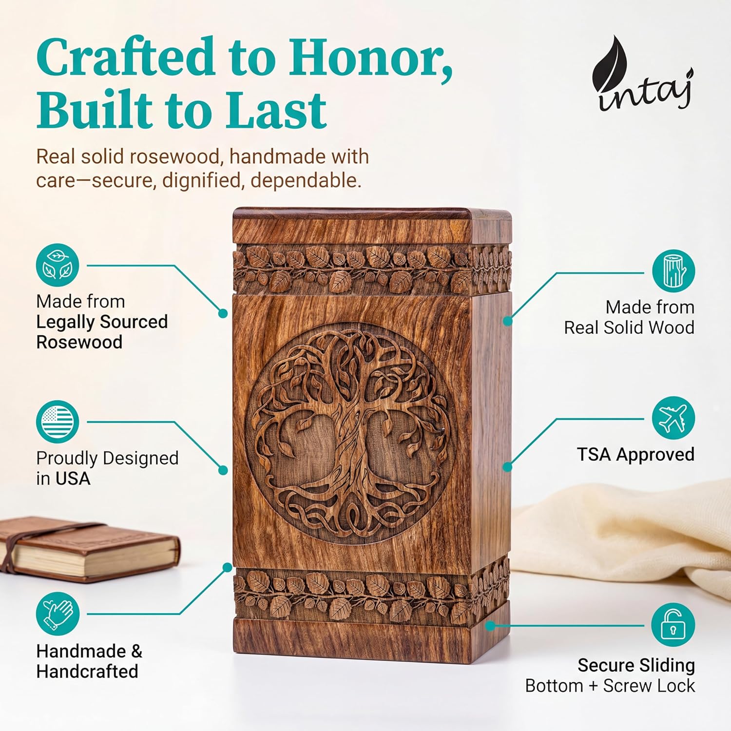 Wooden Tree of Life Cremation Urn for Human Ashes – Large Funeral Urn Box and Casket for Adult Male, Female, or Child – Memorial Burial Urn Holds Ashes Up to 640 lbs - Image 4